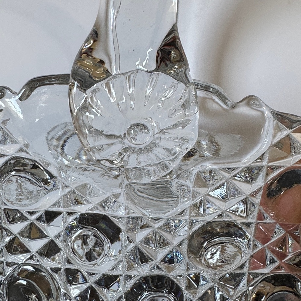 Vintage 1970s Le Smith Buttons And Daisies Crystal Cut Clear Basket - Picture 11 of 11